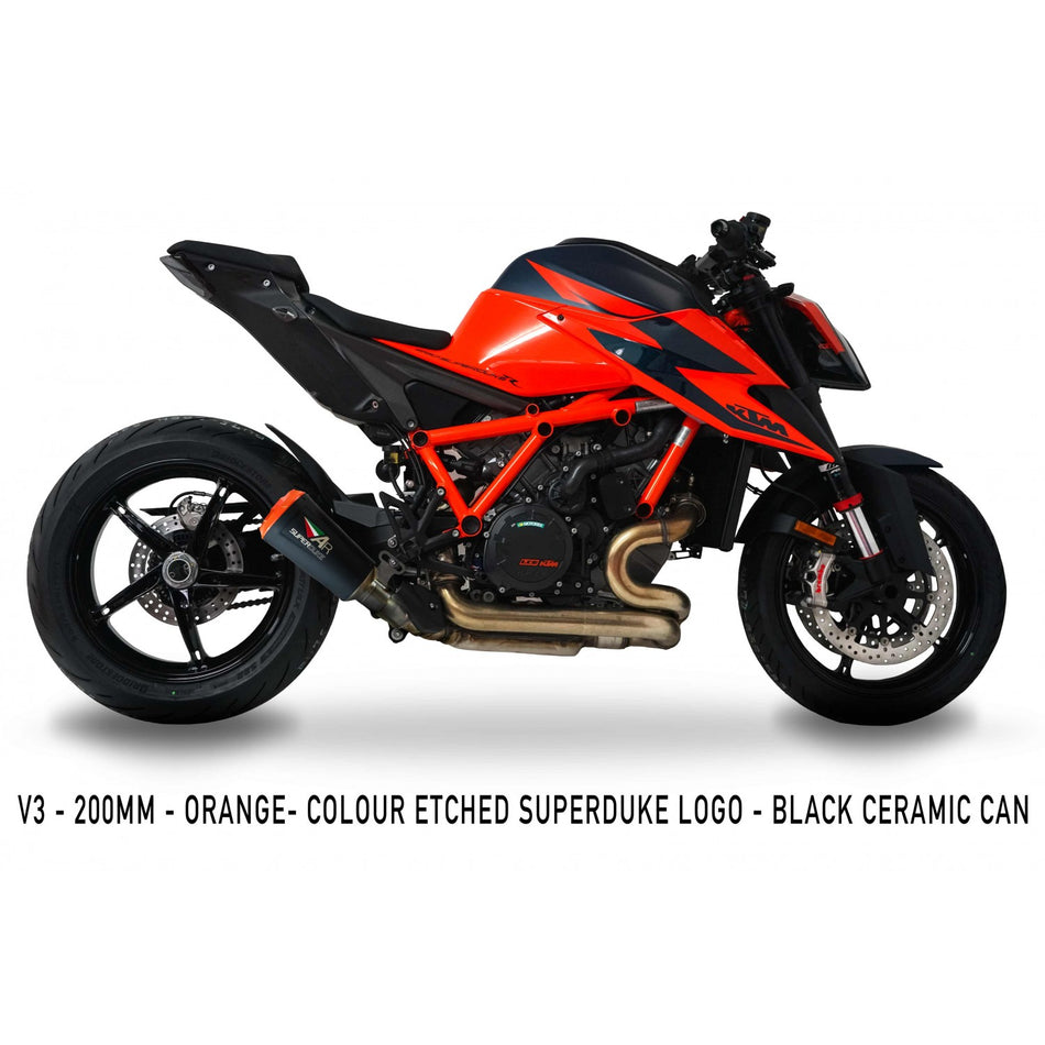 Austin Racing Black V3 250 mm orange tip  2020 - 2024 KTM SUPERDUKE R/RR/EVO 1290 COMPLIANT & RACE SLIP-ON EXHAUSTS