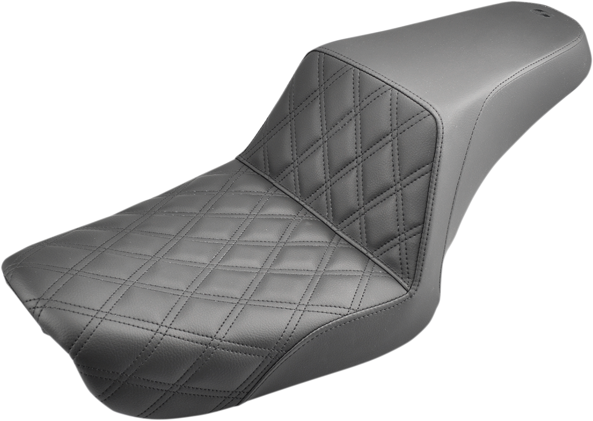 SADDLEMEN Step-Up Seat - Front Lattice Stitch - Black - Dyna 804-04-172