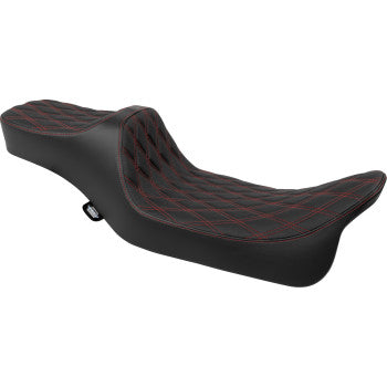 DRAG SPECIALTIES Predator III Seat - Extended Reach - Double Diamnd - Red Stitching - FLH/FLT '08-'24 0801-1925