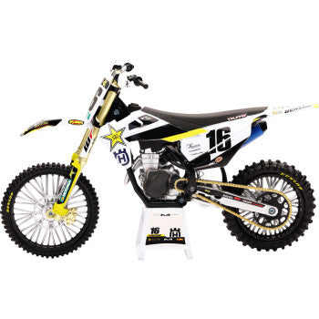 New Ray Toys Rockstar Husqvarna Team Bike 2020 - Zach Osborne - 1:12 Scale - White/Black/Yellow 58243