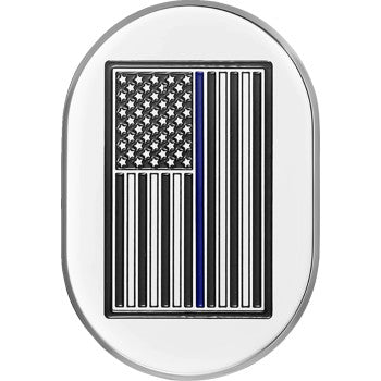 FIGURATI DESIGNS Antenna Cover - Left Rear Fender - Blue Line American Flag - Chrome FD70-AC-SS-LT