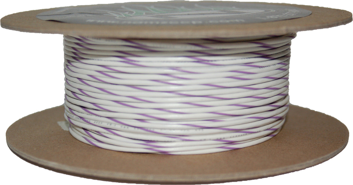 NAMZ CUSTOM CYCLE#18-Gauge White/Violet Stripe 100' Spool Of Primary WireNWR-97-100