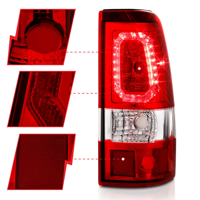 ANZO 1999-2002 Chevy Silverado 1500 LED Taillights Plank Style Chrome With Red/Clear Lens 311326