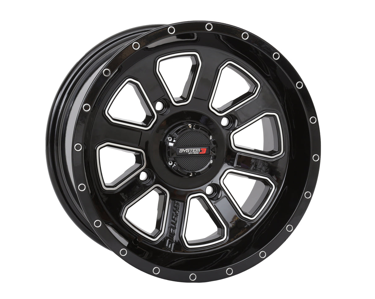 SYSTEM 3 St4 Wheel 14x7 4+3 (+10mm) 4/110 Gloss Black/Machined 14S3-4110