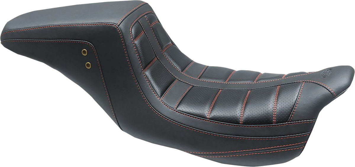 MUSTANG Squareback One-Piece Seat - Tuck and Roll - Black w/ American Beauty Red Stitching 75239AB