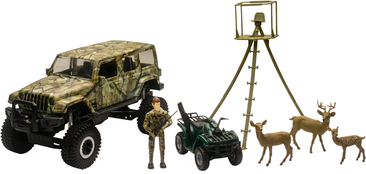 NEW-RAYReplica 1:18 Jeep Wrangler Deer Hunting Play Set76546