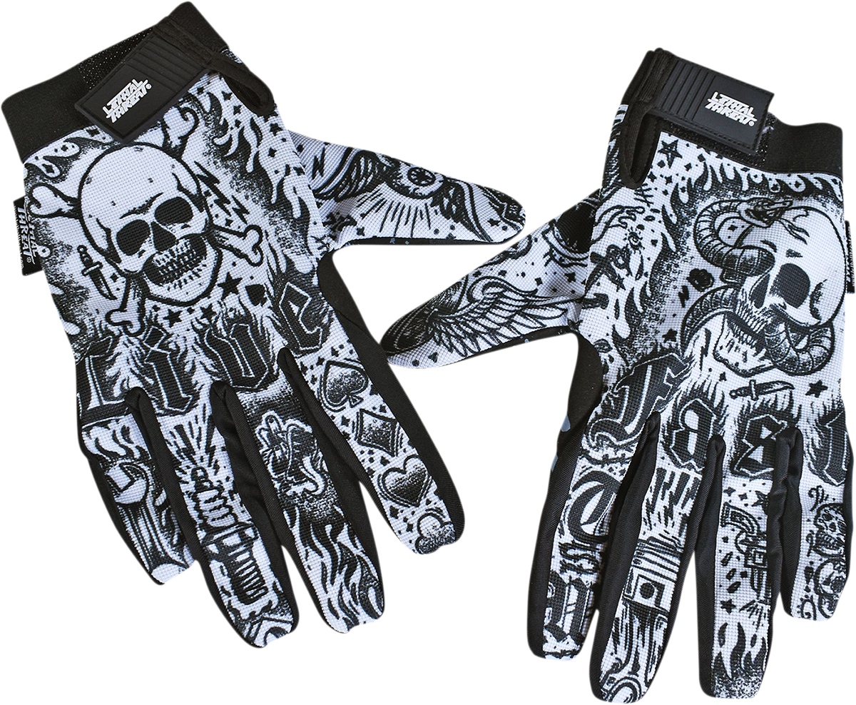 LETHAL THREAT Tattoo Gloves - Black/White - Large GL15017L