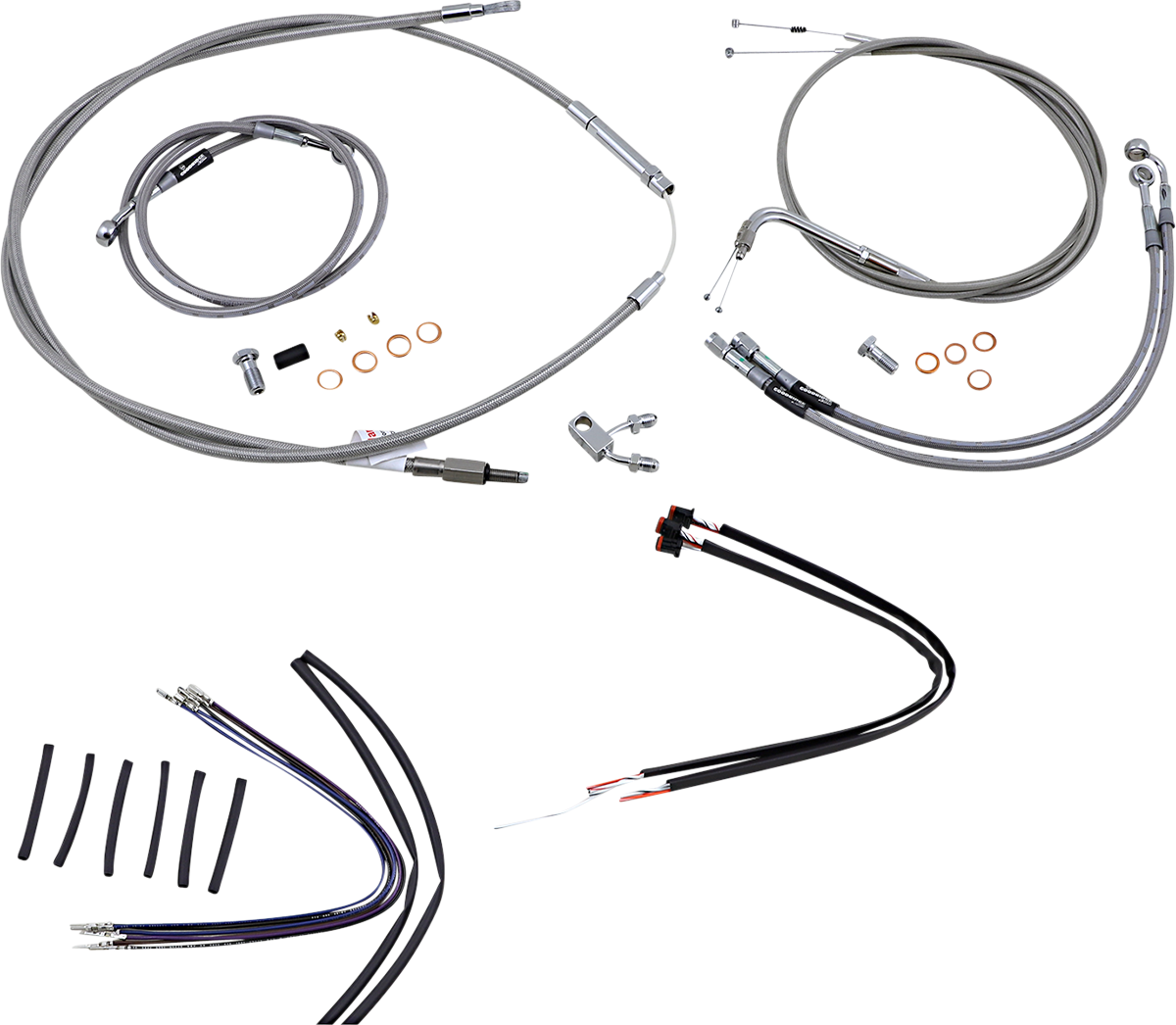 BURLY BRAND Handlebar Cable/Brake Line Kit - Complete - 14" Ape Hanger Handlebars - Stainless Steel B30-1127