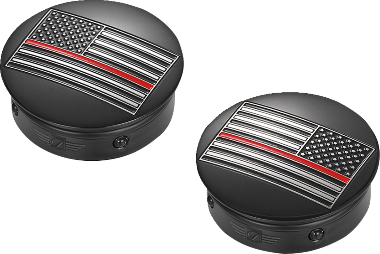 FIGURATI DESIGNS Swing Arm Covers - Red Line American Flag - Custom - Black - Reversed FD75-AFRL-BLK