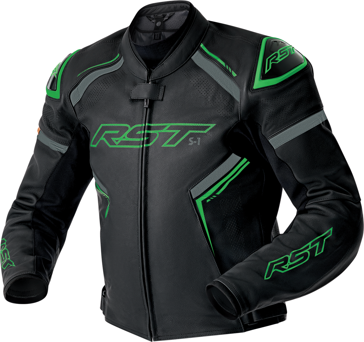 RST S1 D3o Leather Jacket Blk/Gry/Flo Grn Sm 103605F.GRN-40