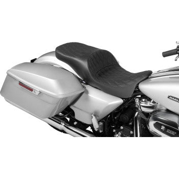 DRAG SPECIALTIES SEATS Extended Reach Freedom Seat - Vinyl - Double Diamond - Black Stitch - FLT/FLH '09-'24 0801-1980