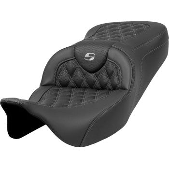 SADDLEMEN Roadsofa™ Seat - Lattice Stitch - Dark Gray Stitch - without Backrest - FLH/FLT '08-'23 A808-07B-182GRE