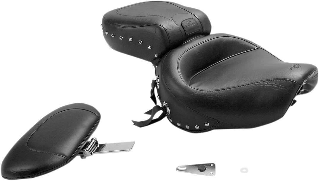 MUSTANG Seat - Wide Touring - With Driver Backrest - One-Piece - Chrome Studded - Black w/Conchos 79237