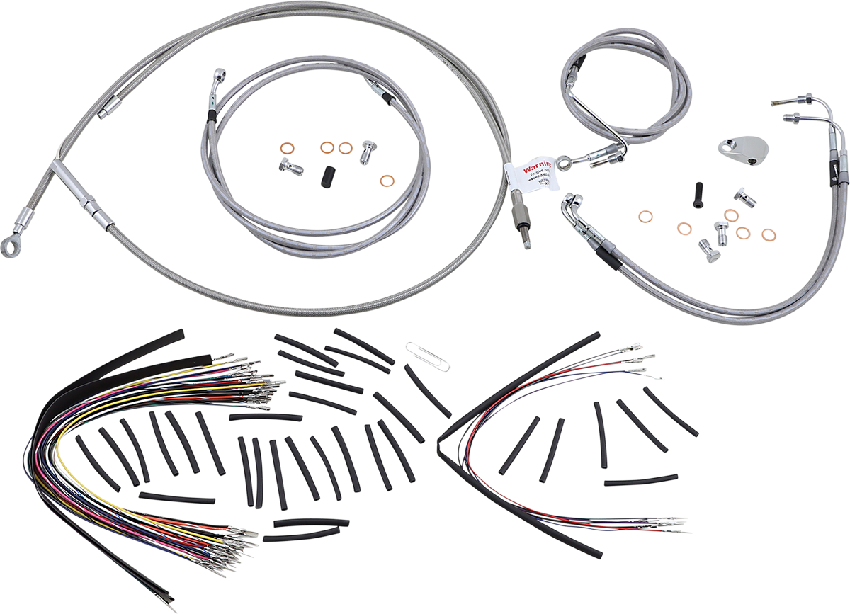 BURLY BRAND Handlebar Cable/Brake Line Kit - Complete - 18" Ape Hanger Handlebars - Stainless Steel B30-1096