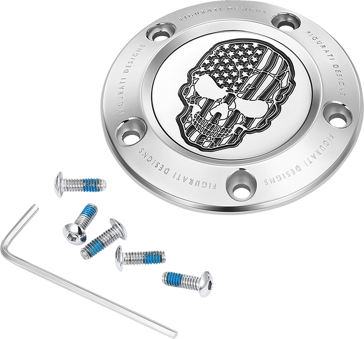 FIGURATI DESIGNS Timing Cover - 5 Hole - Skull - Contrast Cut - Stainless Steel FD27-TC-5H-SS