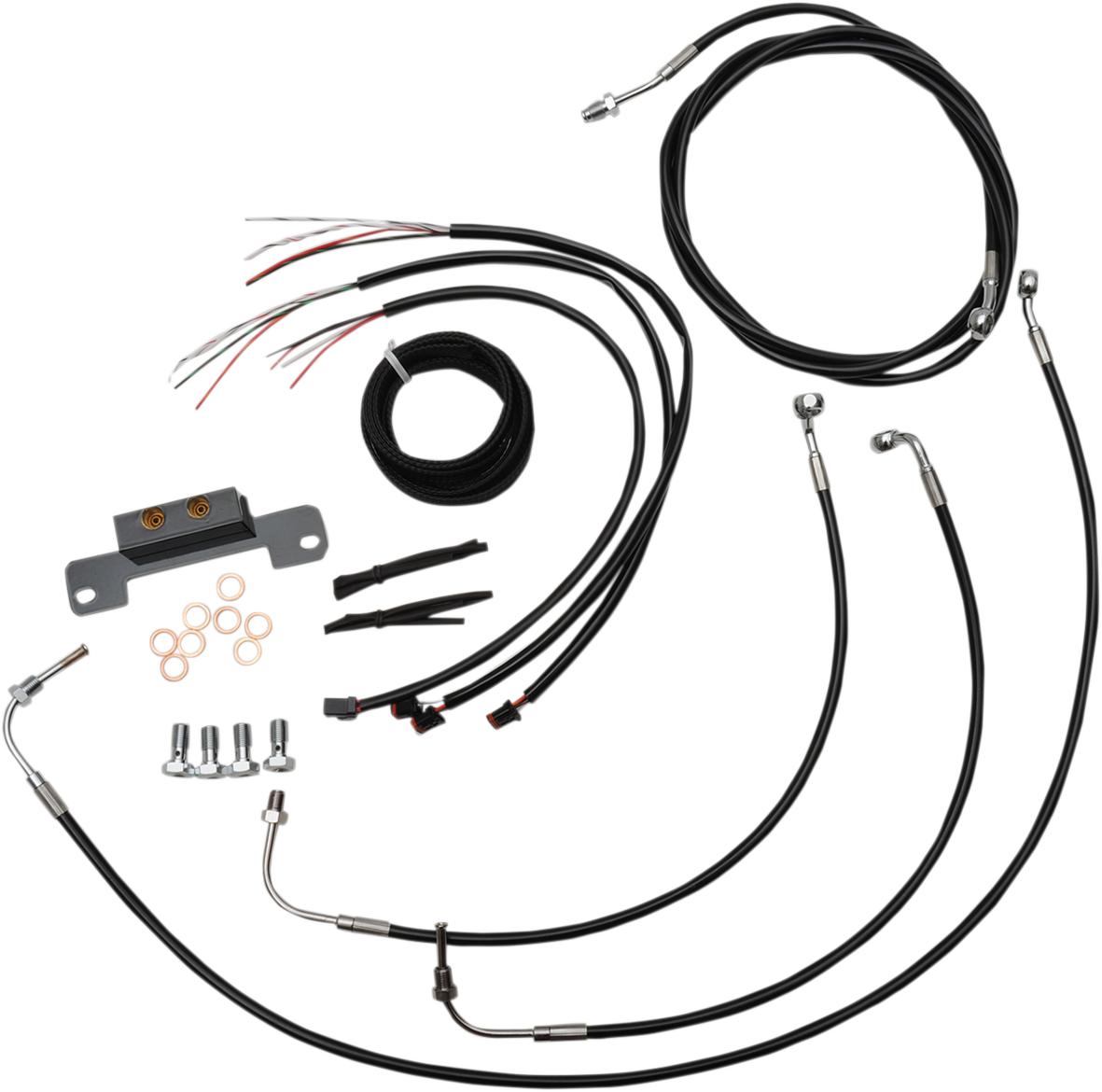 LA CHOPPERS Handlebar Cable/Brake Line Kit - Complete - 18" - 20" Ape Hanger Handlebars - Black Vinyl LA-8055KT2-19B