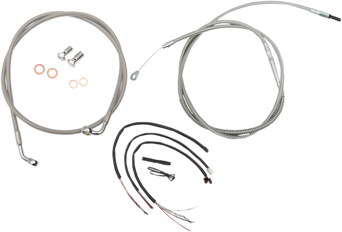 LA CHOPPERS Handlebar Cable/Brake Line Kit - Complete - 15" - 17" Ape Hanger Handlebars - Stainless LA-8153KT2-16