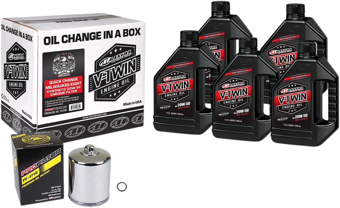 MAXIMA RACING OIL Quick Change M8 Synthetic 20W-50 Oil Change Kit - Chrome Filter 90-129015PC