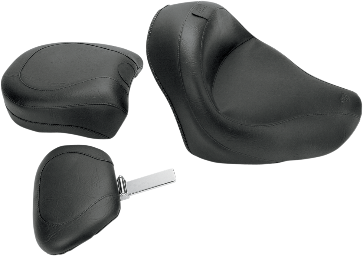 MUSTANG Seat - Vintage - Wide - Touring - With Driver Backrest - Two-Piece - Smooth - Black - VT750 Aero 79391