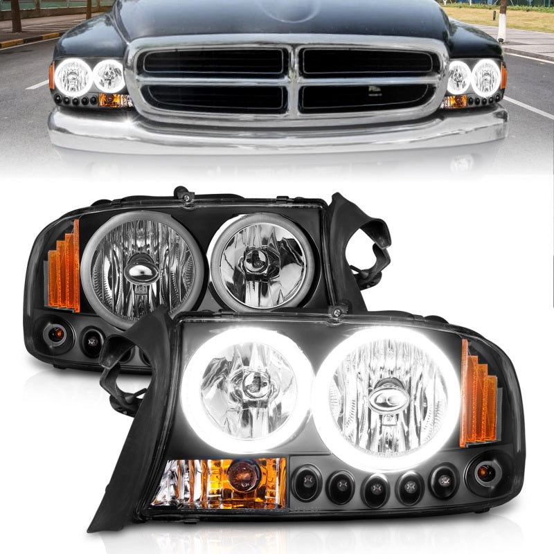 ANZO 1997-2004 Dodge Dakota Crystal Headlights Black 1pc 111085