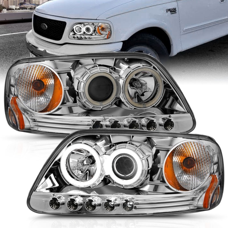 ANZO 1997.5-2003 Ford F-150 Projector Headlights w/ Halo Chrome 1pc 111054