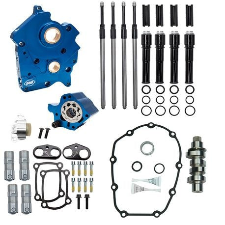 S&amp;S CYCLE Nockenwellengehäuse-Kit mit Plattenkettenantrieb – Ölgekühlt – 475er Nockenwelle – Schwarze Stößelstangen ab 2017 M8-Modelle 310-1012B