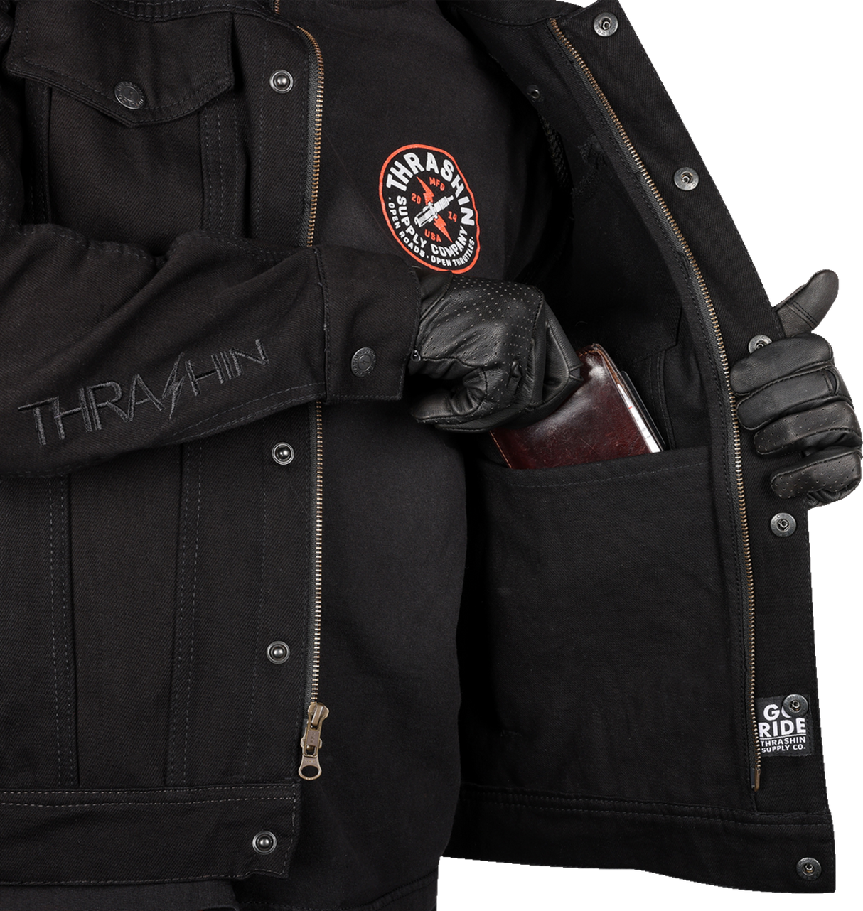 THRASHIN SUPPLY CO. Highway v2 Denim Riding Jacket - Black - Large TMJ-10-10