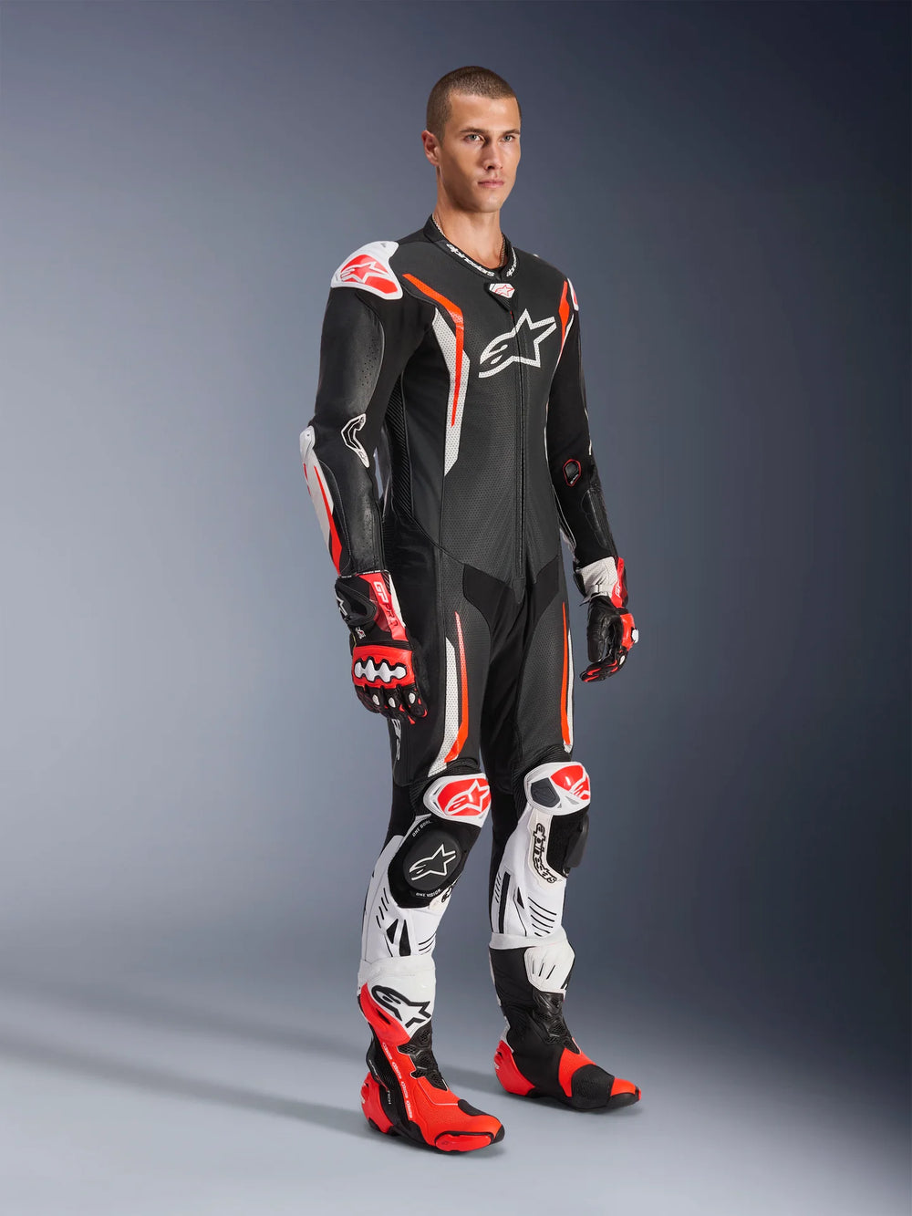 ALPINESTARS GP Tech v5 1-Piece Leather Suit - Black/White/Red Fluo - US 46 / EU 56 3150226-1231-56