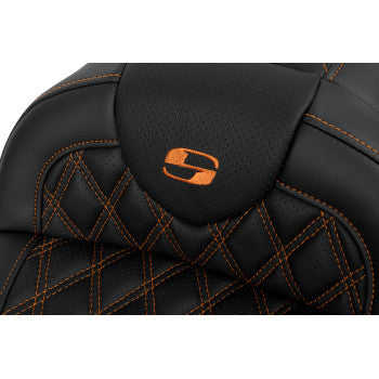 SADDLEMEN Roadsofa™ Seat - with Backrest - Orange Stitch - FL '08-'23 A808-07R-182ORA