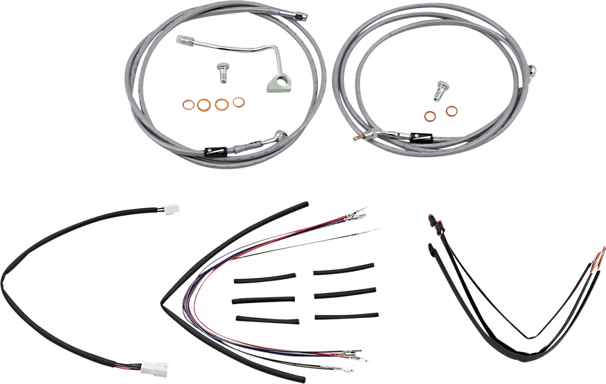 BURLY BRAND Handlebar Cable/Brake Line Kit - Complete - 18" Ape Hanger Handlebars - Stainless Steel B30-1163