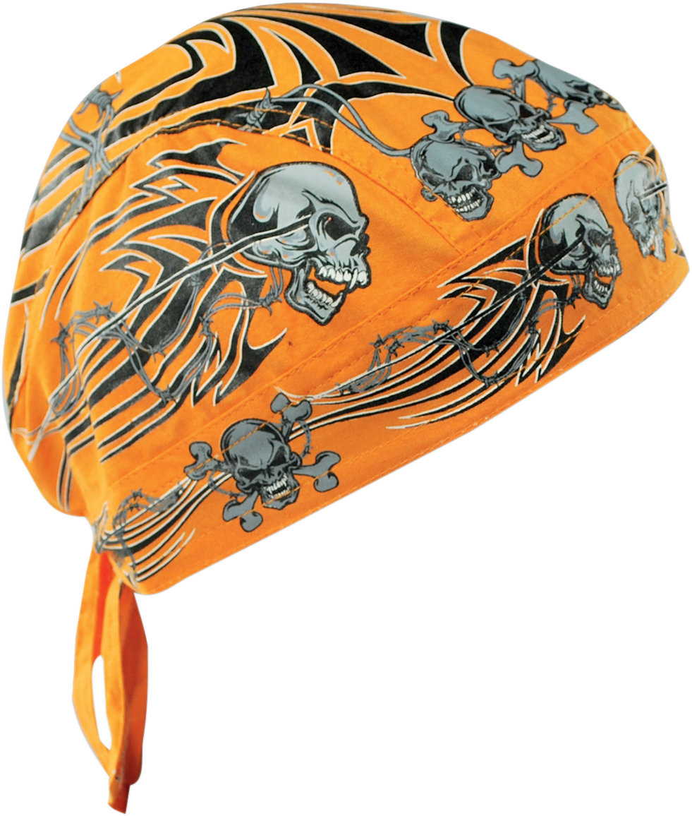 ZAN HEADGEAR Flydanna Head Wrap - Orange Tribal Skull Z669