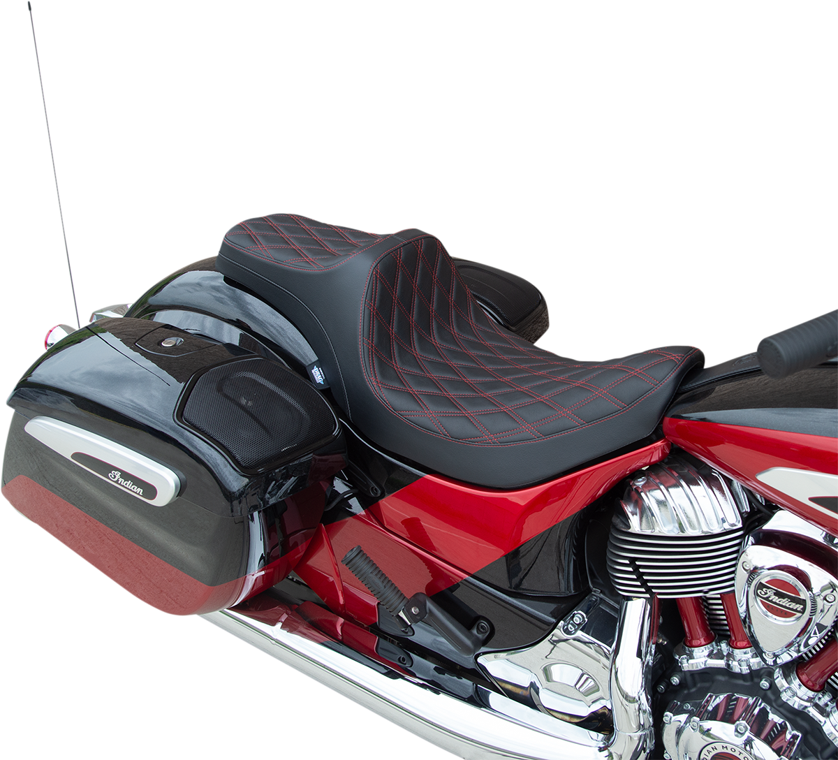 DRAG SPECIALTIES Predator III Seat - Double Diamond - Red Stitching - Vinyl - '14-'22 Indian 0810-2264