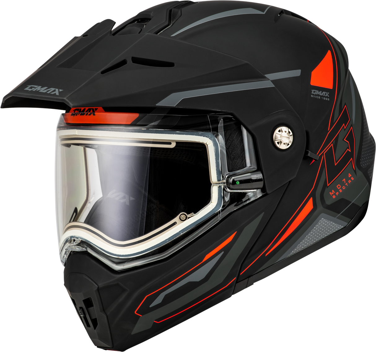 GMAX Md-74s Spectre Snow Helmet W/ Elec Shield Matte Black/Red Lg M10742326