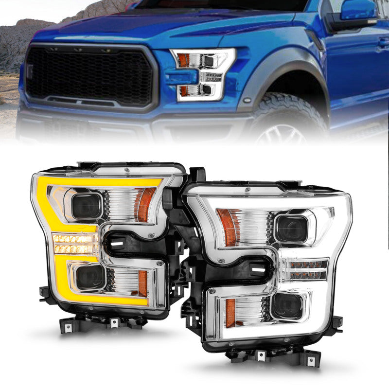 ANZO 15-17 Ford F-150 LED Projector Headlights - w/ Light Bar Switchback Chrome Housing 111548