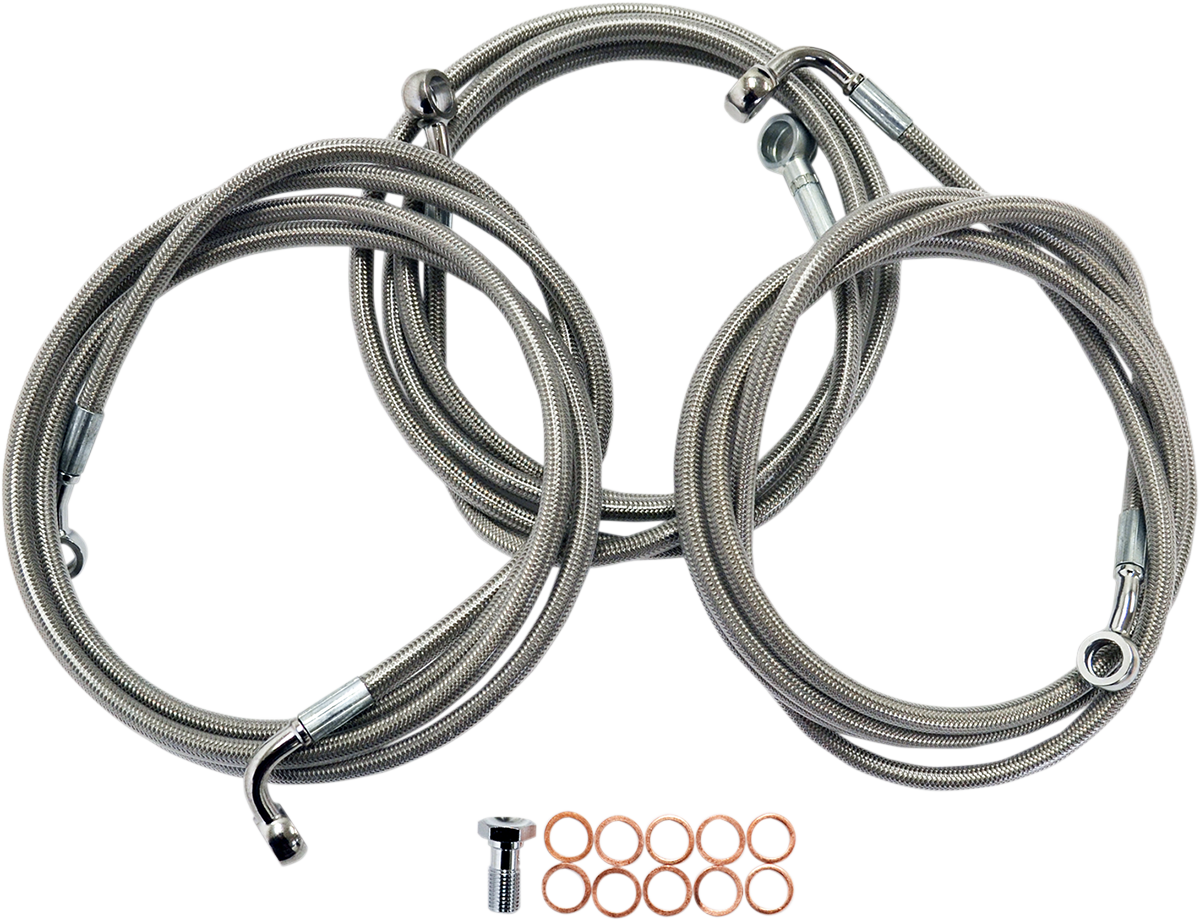 LA CHOPPERS Brake Lines - 15" - 17" Ape Hanger Handlebars - Stainless Steel LA-8052B16