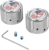 FIGURATI DESIGNS Front Axle Nut Cover - Stainless Steel - Red/White/Blue Flag Skull FD24-FAC-SS