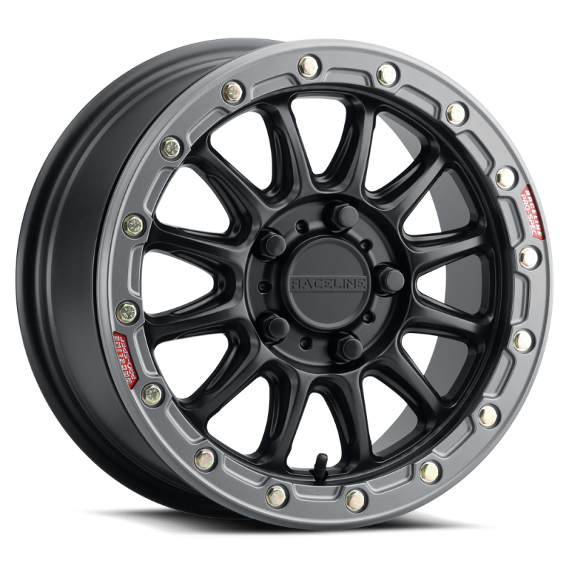 Raceline A14BG Alpha 15x7in/5x114.3 BP/53mm Offset/68mm Bore - Black & Gunmetal Ring Beadlock Wheel A14BG-57012+53