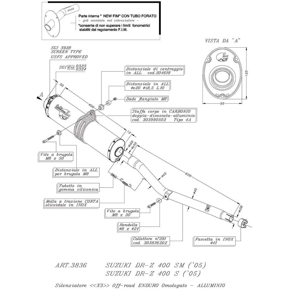 LEOVINCE X3 Slip-On Muffler DR-Z400 S/SM 2000 - 2022 X3 Slip-On Muffler 3836