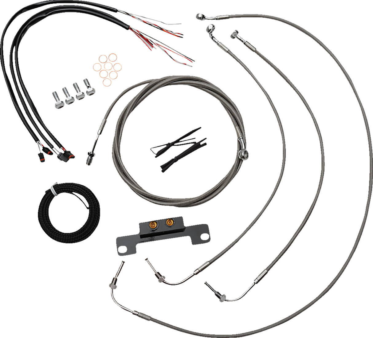 LA CHOPPERS Handlebar Cable/Brake Line Kit - Complete - Stock Ape Hanger Handlebars - Stainless LA-8058KT2-08