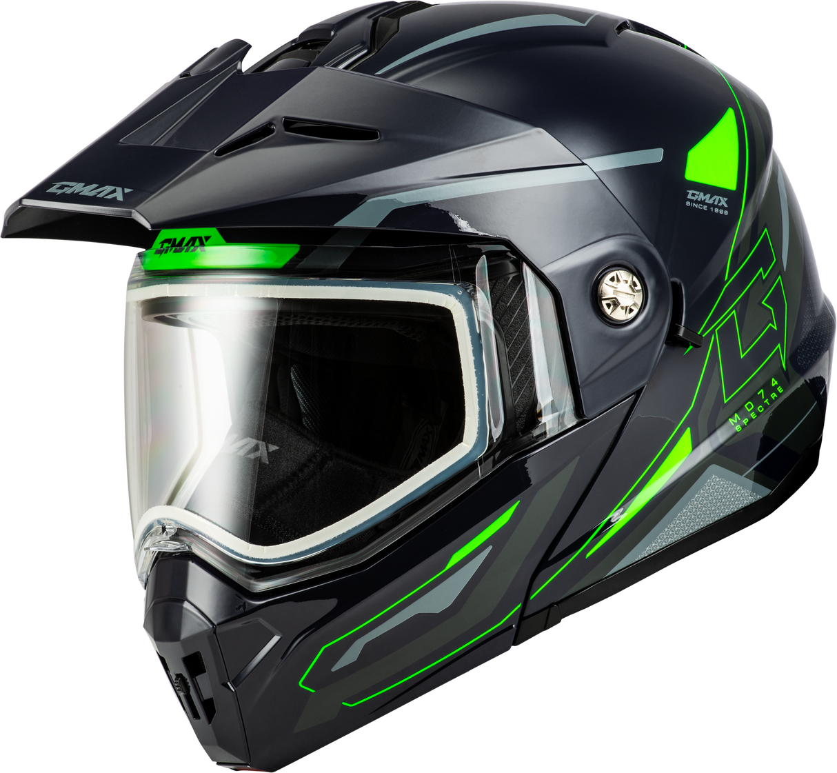 GMAX Md-74s Spectre Modular Helmet Snow Grey/Neon Green 3x M6742769