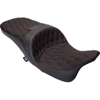 DRAG SPECIALTIES Freedom Seat - Vinyl - Double Diamond Red Stitch - FLH '09-'23 0801-1484