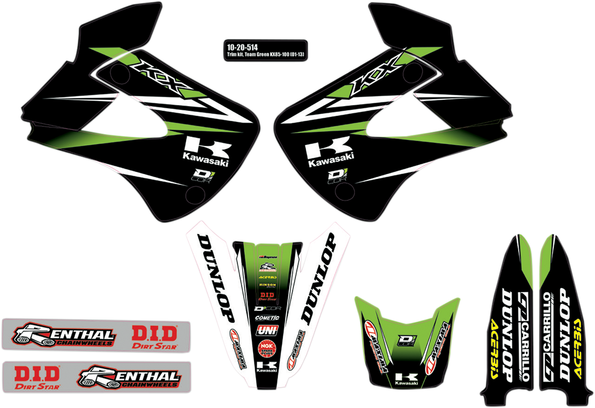 D'COR VISUALS Graphics and Trim Kit - Team Green - Kawasaki 10-20-0514