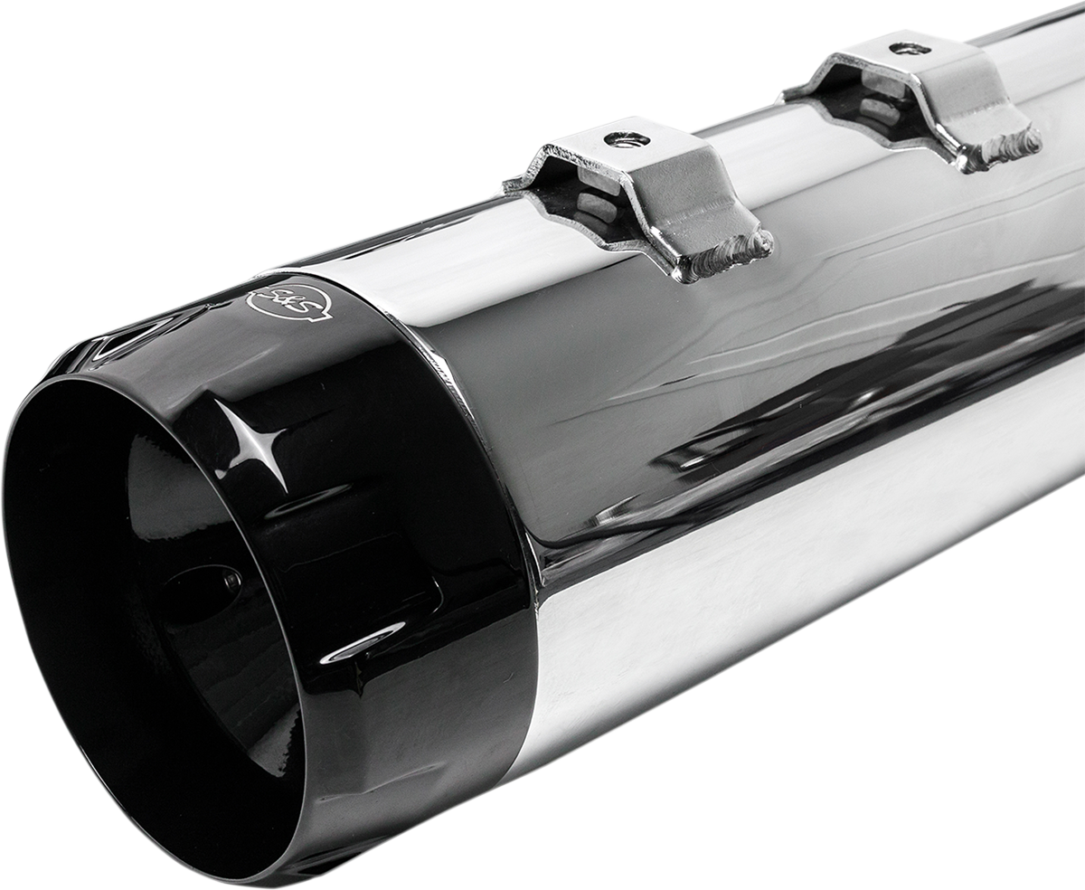 S&S CYCLE 4.5" Mufflers - Chrome with Black Thruster NOW HAVE ALL BLK END CAPS 550-0619