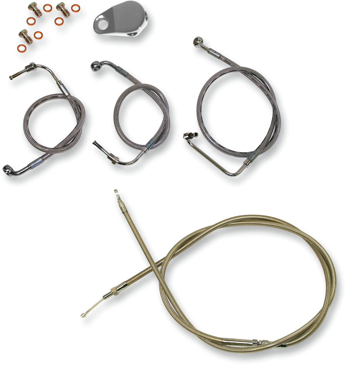 LA CHOPPERS Handlebar Cable/Brake Line Kit - 15" - 17" Ape Hanger Handlebars - Stainless Steel LA-8010KT-16