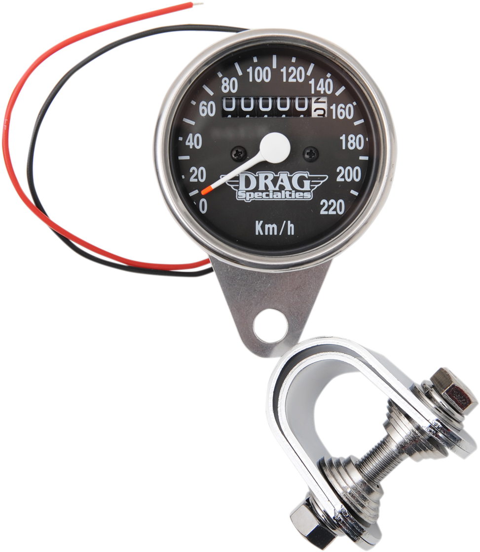 DRAG SPECIALTIES 2.4" KPH Mini LED Mechanical Speedometer/Indicators - Chrome Housing - Black Face - 2:1 21-6808DS