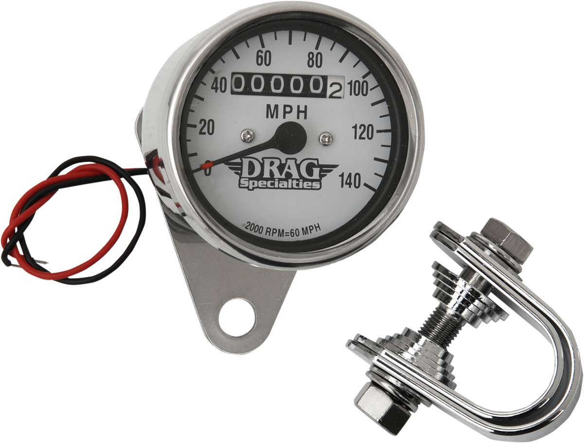 DRAG SPECIALTIES 2.4" MPH Mini LED Mechanical Speedometer/Indicators - Chrome Housing - White Face - 2:1 21-6825DS1-BX15