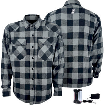 GERBING HEATED CLOTHING 7 V Battery Heated Flannel Shirt - Gray/Black - Medium GER7VFS-BG-M