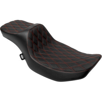 DRAG SPECIALTIES SEATS Extended Reach Predator III Seat - Double Diamond - Red Stitching - Vinyl - FLH/FLT '23-'24 0801-2036