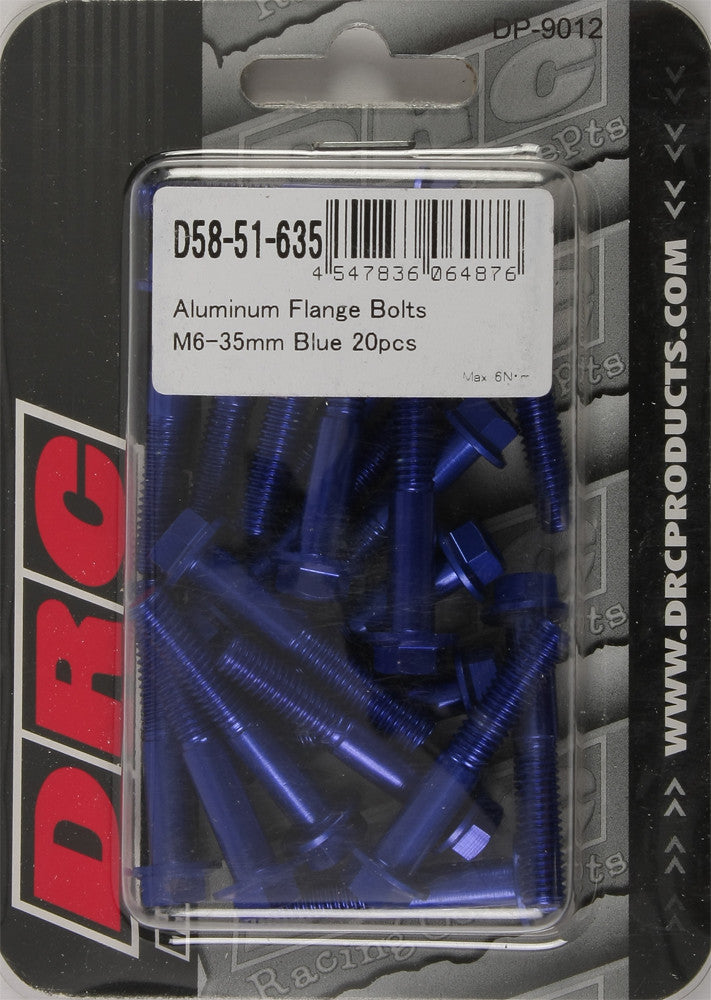 DRC Aluminum Flange Bolts Blue M6x35mm 20/Pk D58-51-635