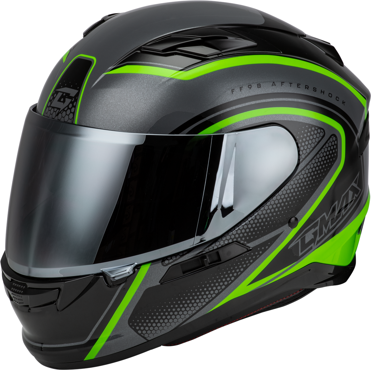 GMAX Ff-98 Aftershock Helmet Grey/Neon Green 3x F198476-OLD-ECE